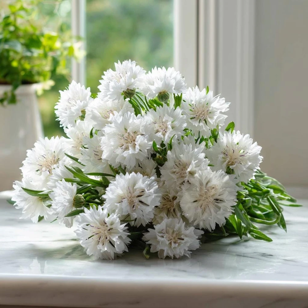 White Bachelor Button Seeds - 100 Centaurea Cyanus Cornflower Seeds - Image 1