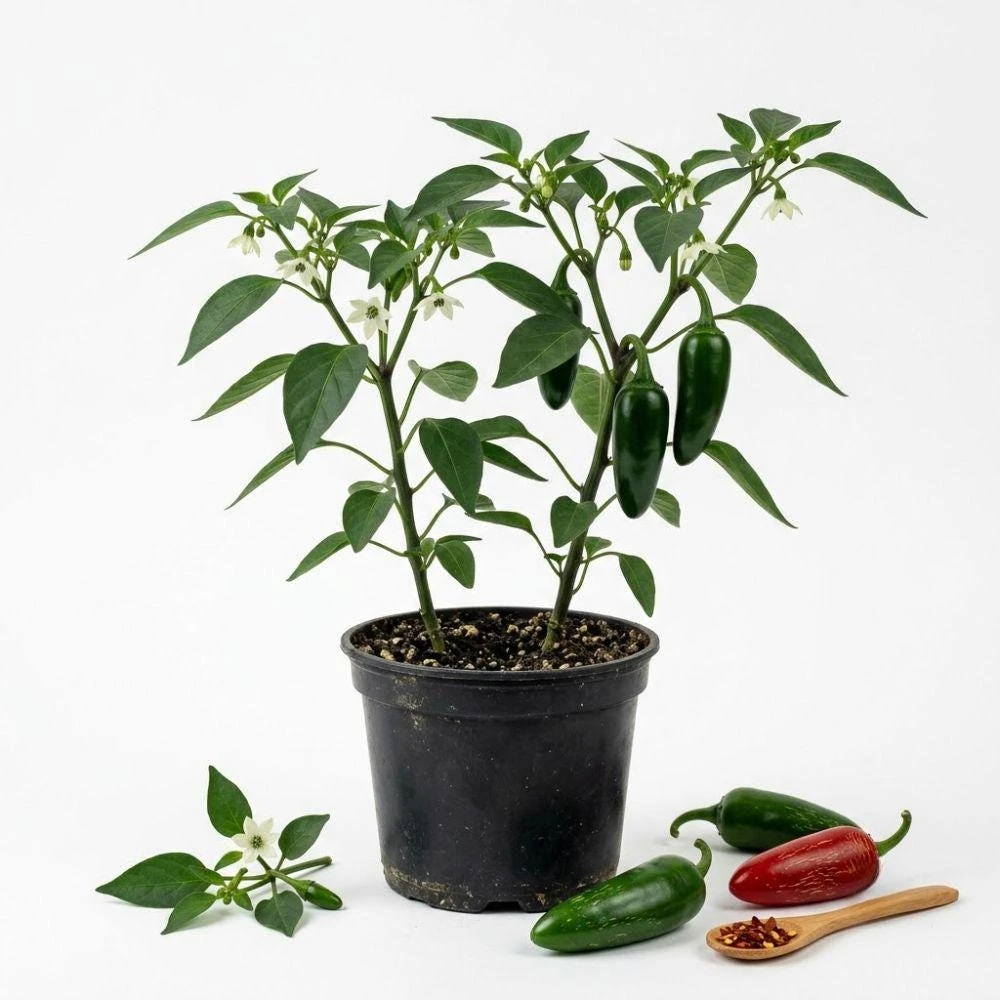 Jalapeno Pepper Live Plants, 2 Plants per Pot, Hot Chili Pepper Plant - Image 1