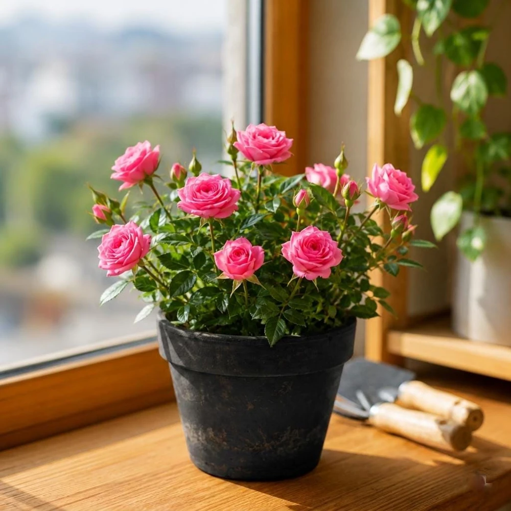 Pink Mini Rose Live Plant, Fragrant Bush, Indoor Outdoor, 5-8 Inch Tall - Image 1