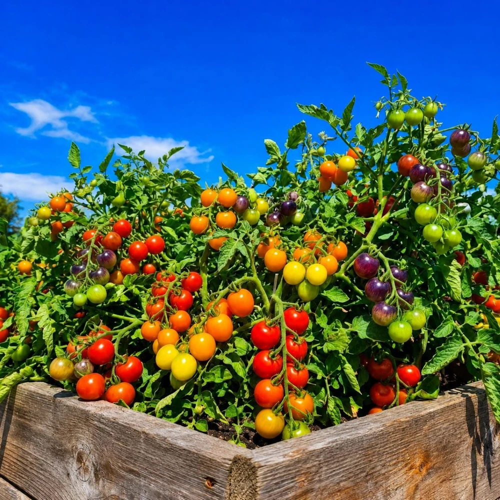 Rainbow Cherry Tomato Live Plant, Sweet Vegetables for Home Growing, 3-5 Inch Tall, 4 Inch Pot - Image 1