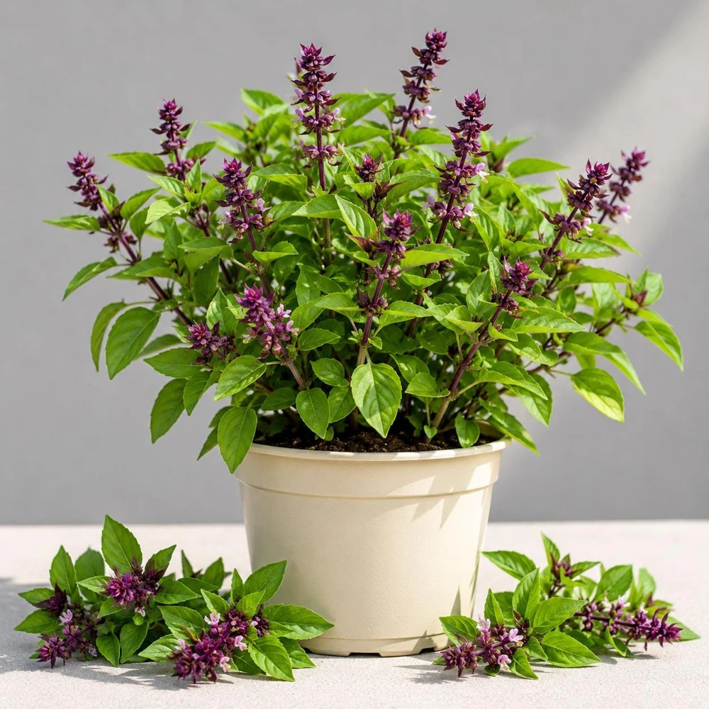 Thai Basil Live Plant for Planting, High Yielding Herb, 4-6 Inch Tall, Indoor/Outdoor - Image 1