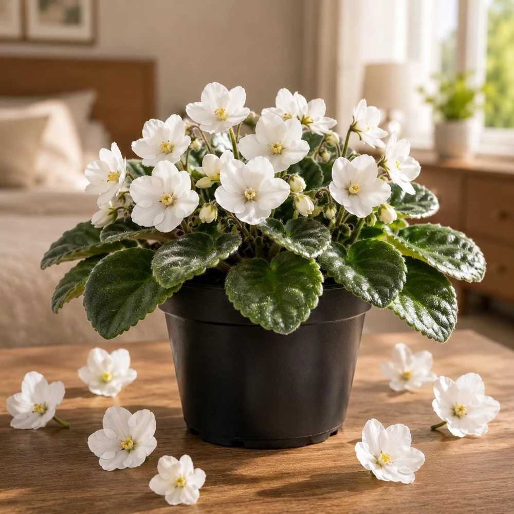 White African Violet Live Plant – Viola spp. – 4 Inch Pot – 3-5 Inch Tall – Indoor/Outdoor - Image 1