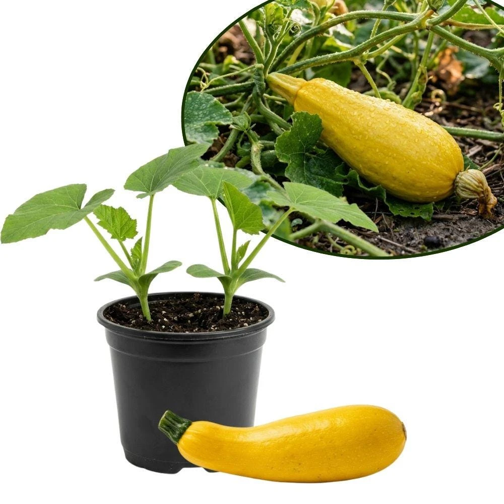 Yellow Squash Live Plant, 2 Plants per Pot, 4 Inch Tall Outdoor Garden Plant, Squash for Containers or Raised Beds - Image 1