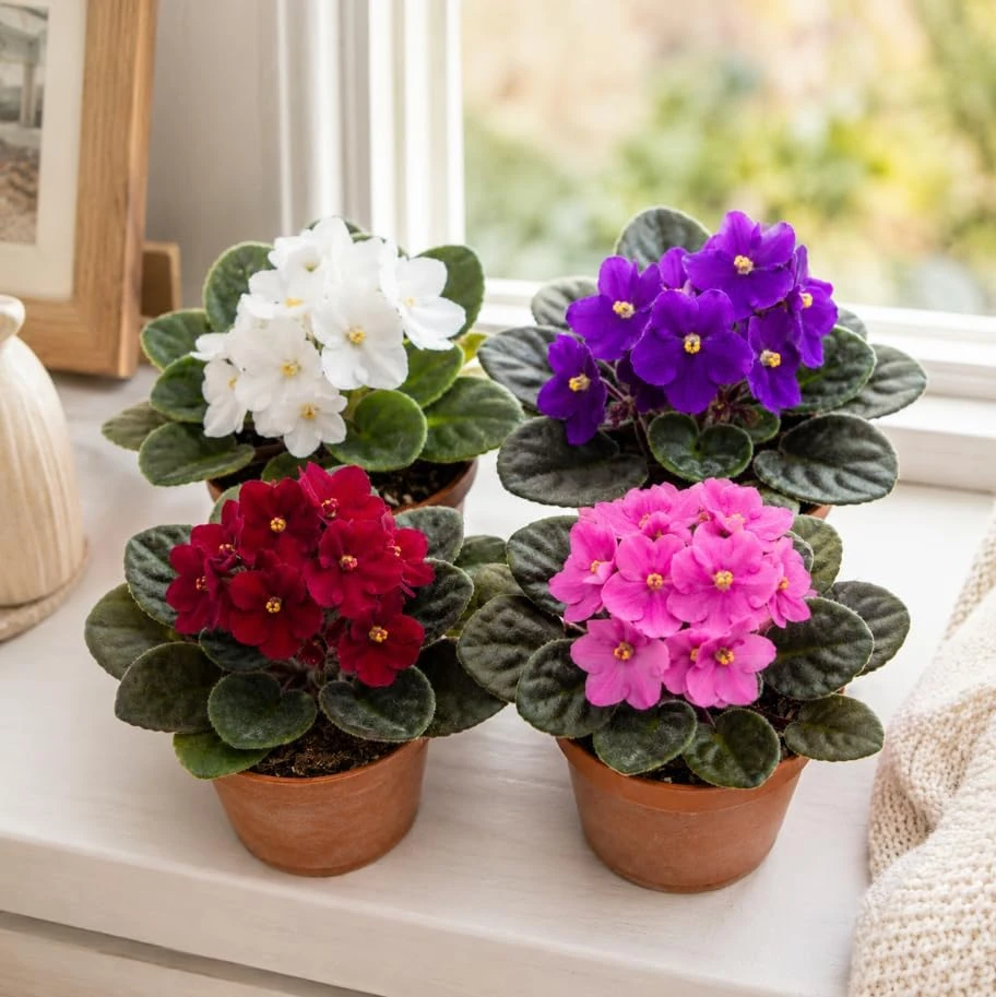 2 Assorted African Violet Live Plants - Mix Color Saintpaulia, 4 Inch Pots, Indoor Houseplants - Image 1