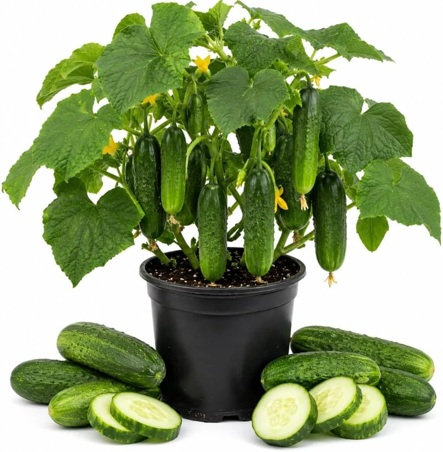 2 Live Cucumber Plants - 3-5 Inch Tall Starter Seedlings for Outdoor Garden, Patio Pots & Raised Beds - Image 1