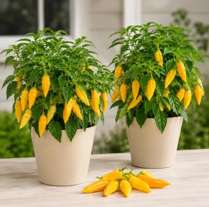 2 Live Sugar Rush Peach Pepper Plants, 4-6 Inch Chili Seedlings for Garden - Image 1