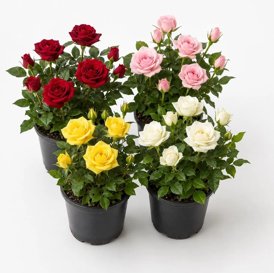 2 Miniature Rose Live Plants - Assorted Colors, 4-6 Inches Tall in 4 Inch Pots, Outdoor - Image 1