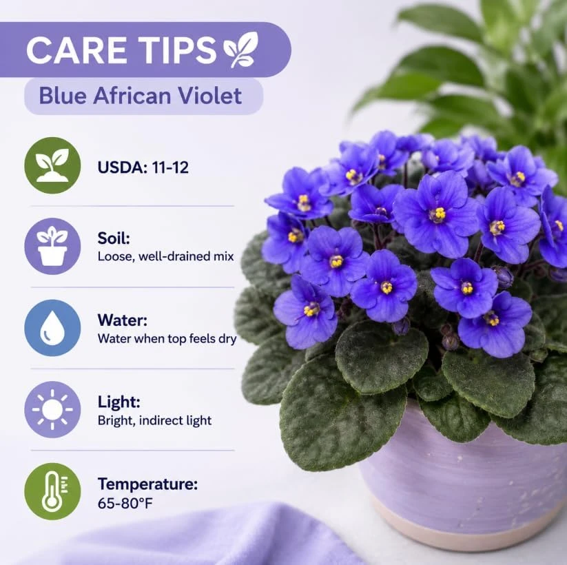 African Violet Live Plant - Blue Flowers, 3-5 Inches Tall, 4 Inch Pot, Compact Indoor Houseplant - Image 6