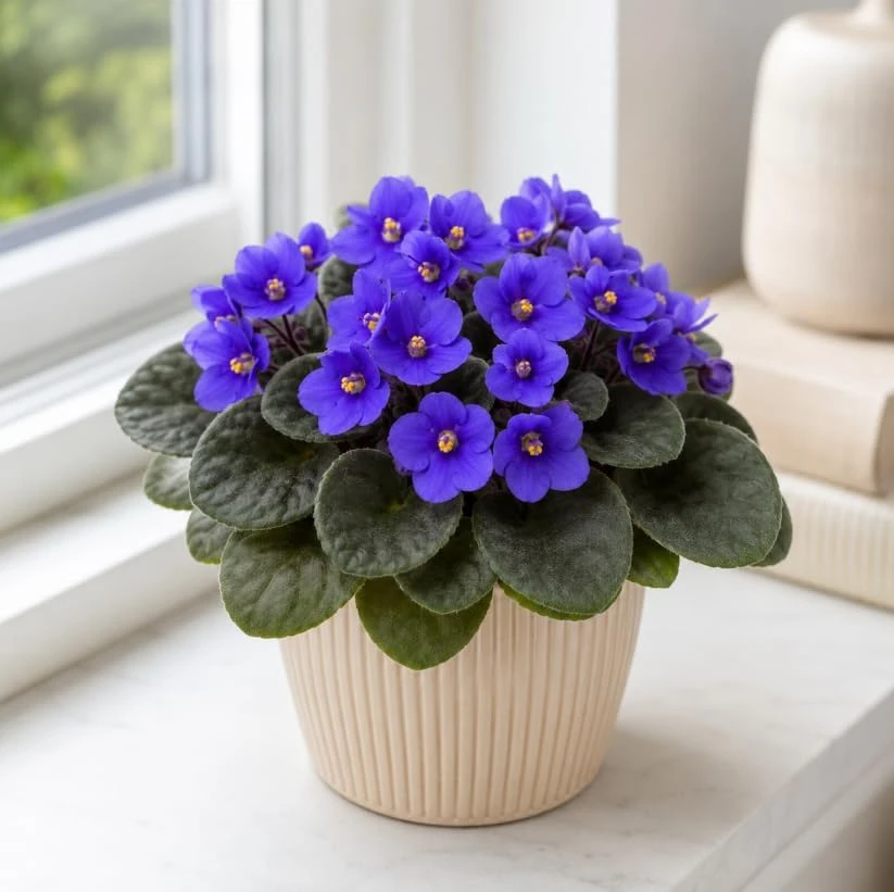 African Violet Live Plant - Blue Flowers, 3-5 Inches Tall, 4 Inch Pot, Compact Indoor Houseplant - Image 1