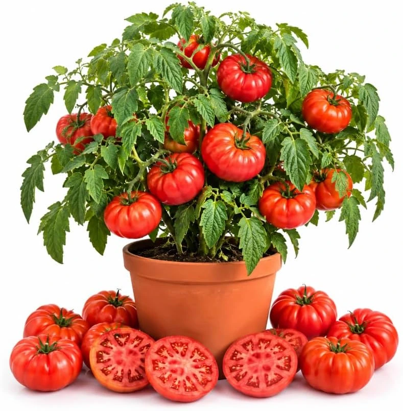 Beefsteak Tomato Live Plants - 2 Starters in 4 Inch Pot, 4-6 Inches Tall, Outdoor - Image 1