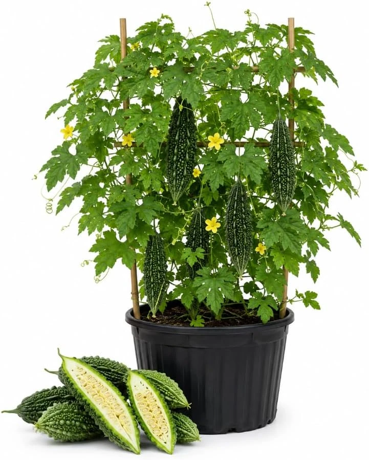 Bitter Melon Live Plant – 3-5 Inches Tall – Green Bitter Gourd in 4 Inch Pot – Climbing Vegetable Plant for Outdoor Gardens & Patios - Image 1