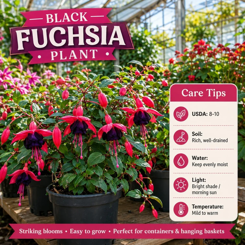 Black Fuchsia Live Plant – 4-6 inch Tall – 5 Inch Pot – Unique Black Flowers - Image 4