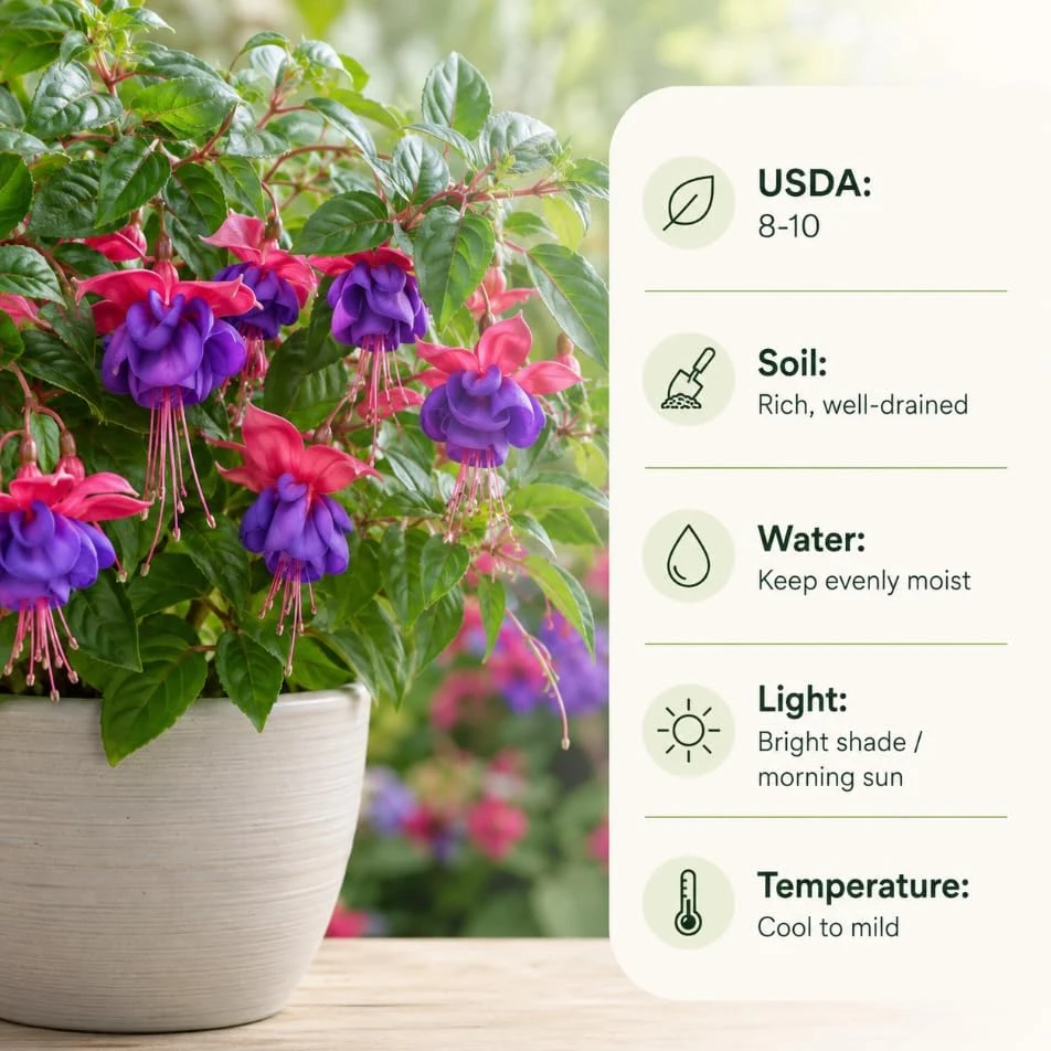 Blue Eyed Fuchsia Live Plant - Pink & Blue Flowers, 4-6 inch Tall, 5 Inch Pot - Image 4