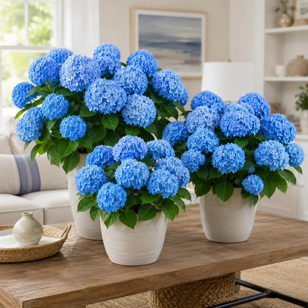 Blue Hydrangea Live Plants - Set of 2, 2.5 Inch Pot, Outdoor Perennial Shrub - Image 1