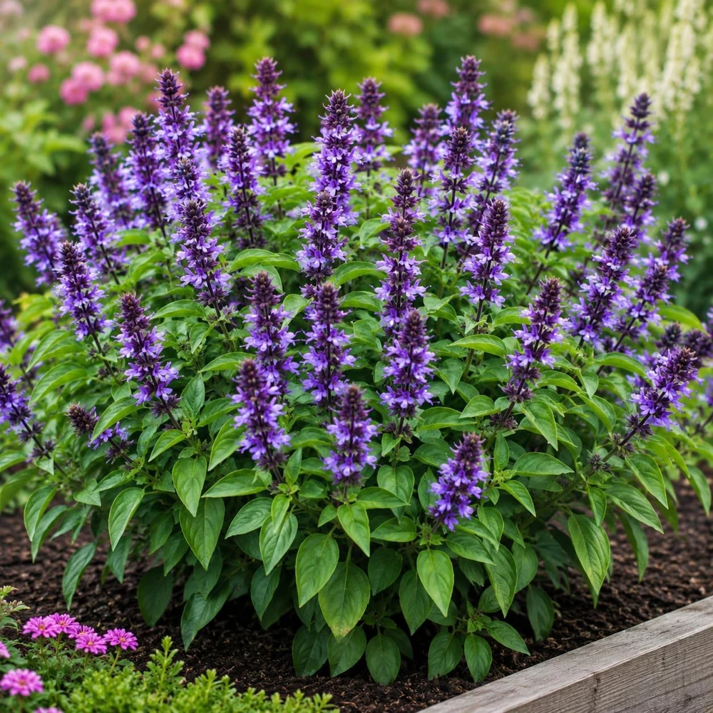 Blue Spice Basil Plants, Set of 2 Live Herb Plants, 2-4 Inch Tall, Indoor/Outdoor - Image 1