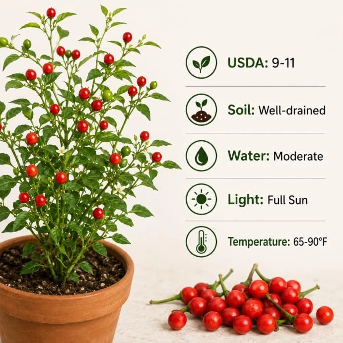 Chiltepin Pepper Live Plant โ 4 Inch Pot, 3-6 Inch Tall Seedling โ Outdoor Tepin Chili - Image 4