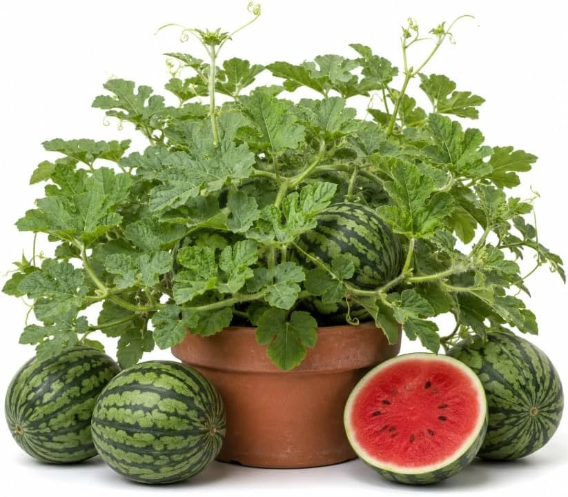 Crimson Sweet Watermelon Live Plants – 2 Starter Seedlings, 3-5 Inch Tall, 4 Inch Pot, Heirloom Melon Plants - Image 1