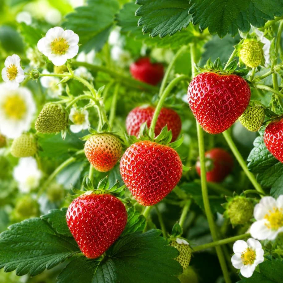 Everbearing Strawberry Plants - Set of 2 Live Fruit Berry Bushes, 4-6 Inch Tall, 3 Inch Pot, Outdoor Planting - Image 1