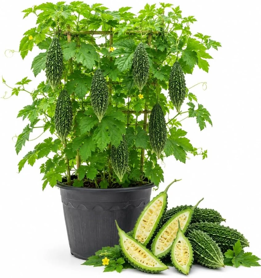 Green Bitter Melon Live Plant – 3-5 Inches Tall, 4 Inch Pot, Bitter Gourd Vegetable Vine for Outdoor Garden & Containers - Image 1