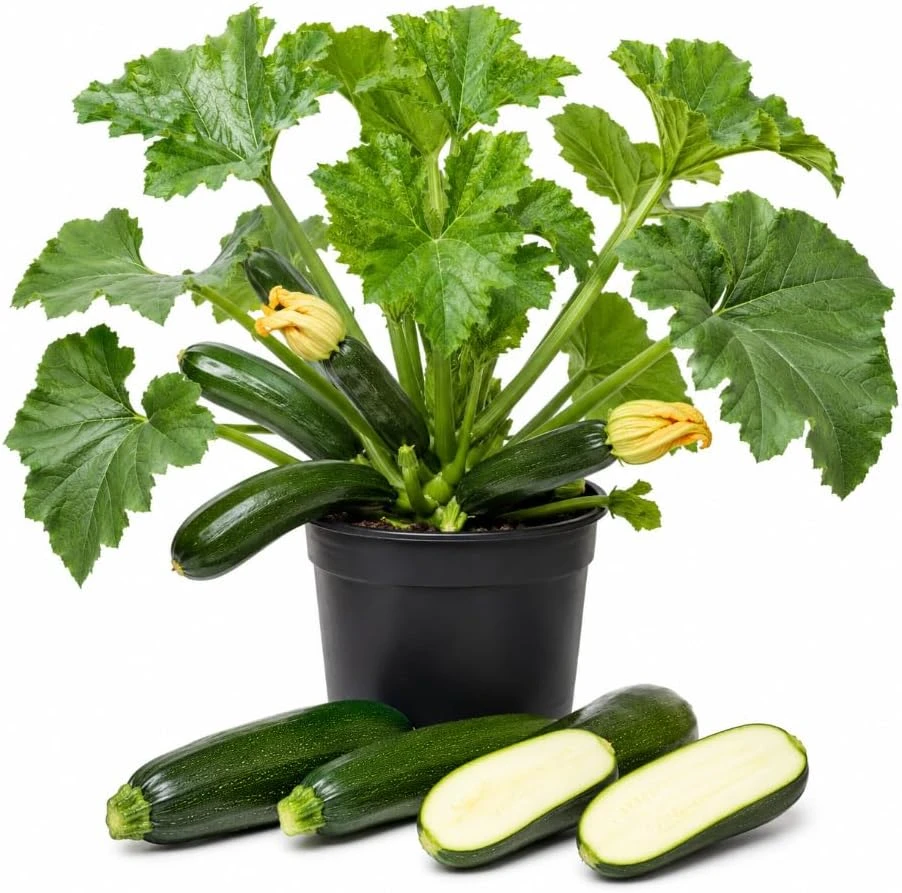 Green Zucchini Live Plants - 2 Summer Squash Seedlings, 4-6 Inch Tall in 4 Inch Pots, Outdoor - Image 1