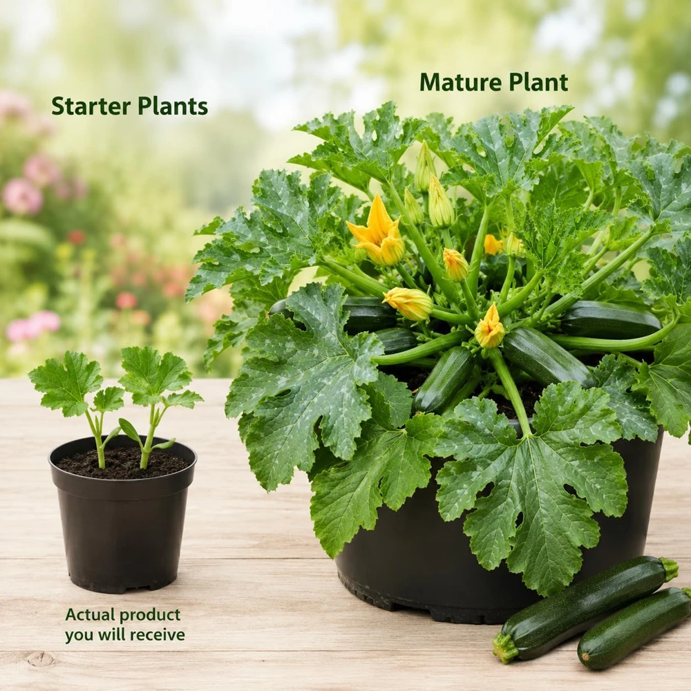 Green Zucchini Live Plants - Set of 2 Summer Squash Starter Seedlings, 4-6 Inch Tall in 4 Inch Pots for Outdoor Garden & Patio - Image 4