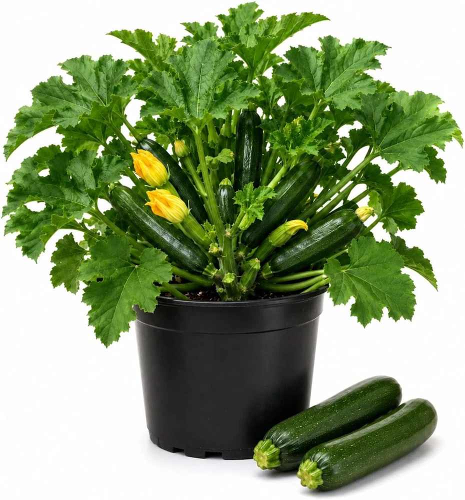 Green Zucchini Live Plants - Set of 2 Summer Squash Starter Seedlings, 4-6 Inch Tall in 4 Inch Pots for Outdoor Garden & Patio - Image 1