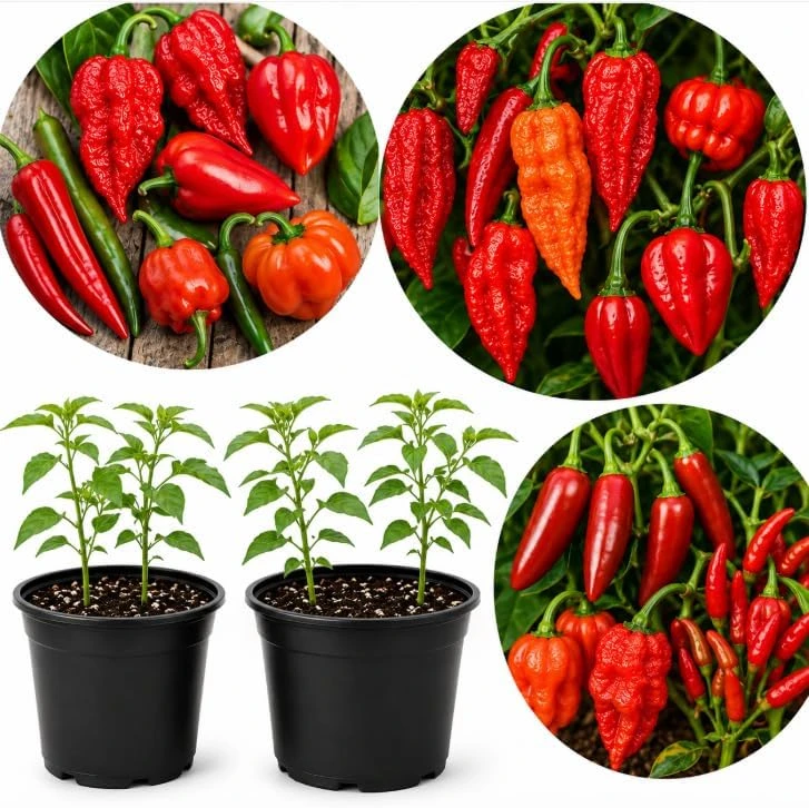 Hot Chili Pepper Plants Live - 2 Pot Mix, 3-6 Inch Tall Starter Plants for Outdoor Garden - Image 1