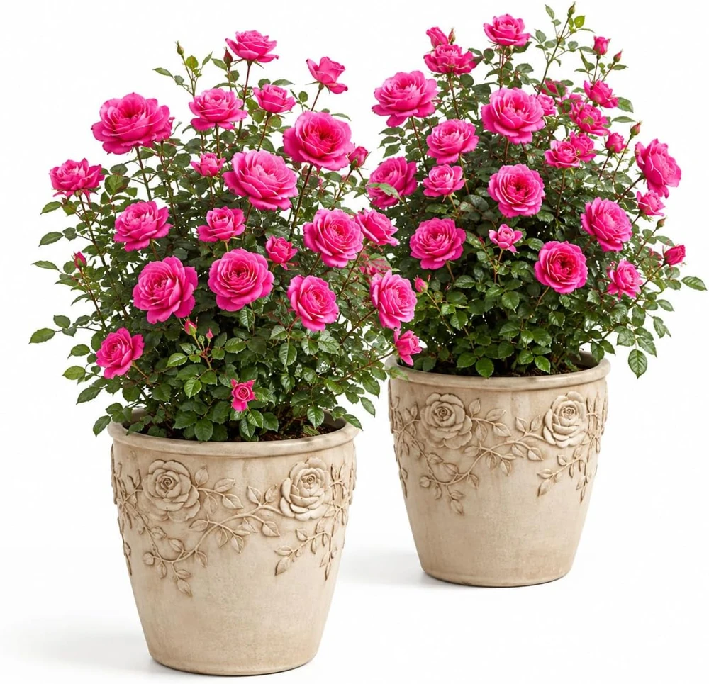 Hot Pink Climbing Rose Plants, Set of 2, Fragrant Perennial Flowers, 2-4 Inch Tall - Image 1