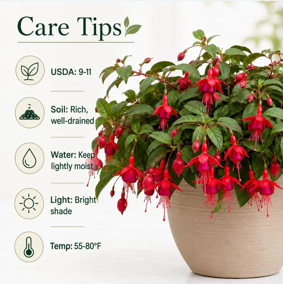 Marinka Fuchsia Live Plant - Red Flowers, 4-6 inch Tall, 5 Inch Pot - Image 4