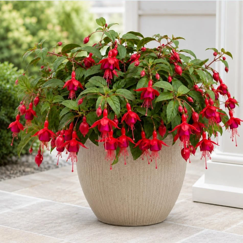 Marinka Fuchsia Live Plant - Red Fuchsia Flowers, 4-6 Inch Tall, 5 Inch Pot - Image 3
