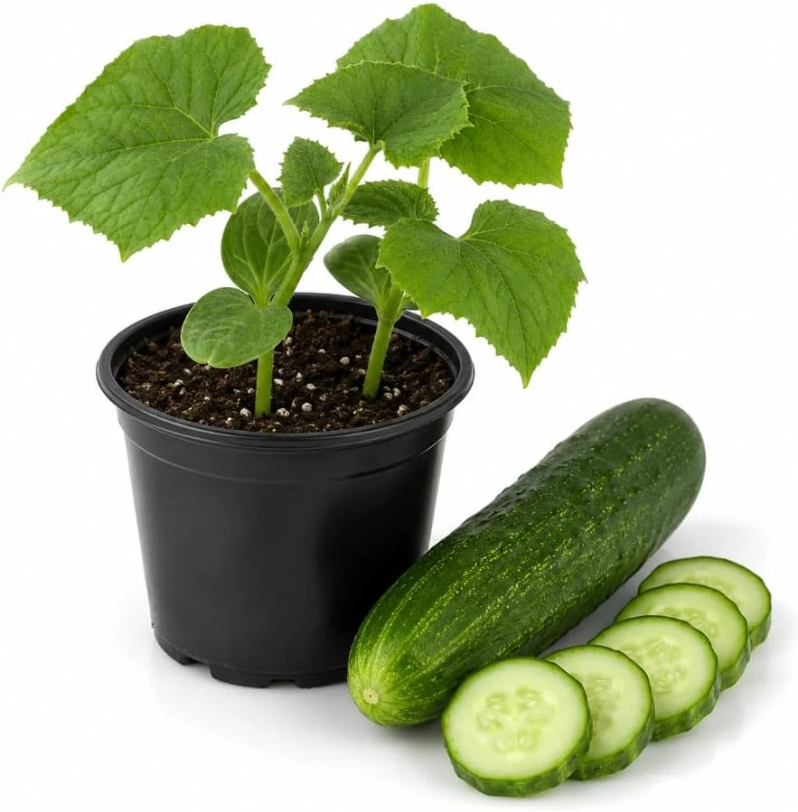 Marketmore Slicing Cucumber Live Plant - 4 Inch Pot - Outdoor Garden Starter Vine - Image 1