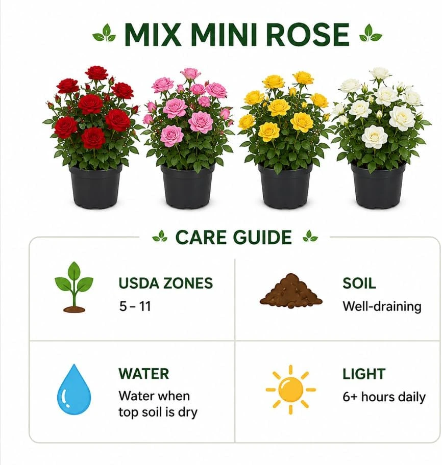 Mini Rose Live Plant - Random Color, 4-6 Inches Tall in 4 Inch Pot, Indoor/Outdoor - Image 4