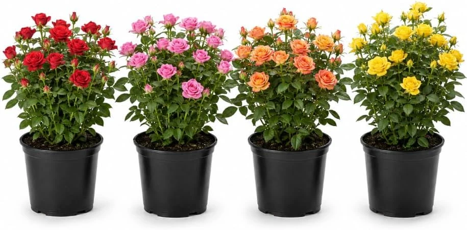 Miniature Rose Live Plant - 4 Inch Pot, Random Color, 4-6 Inch Potted Plant for Patio & Garden - Image 1