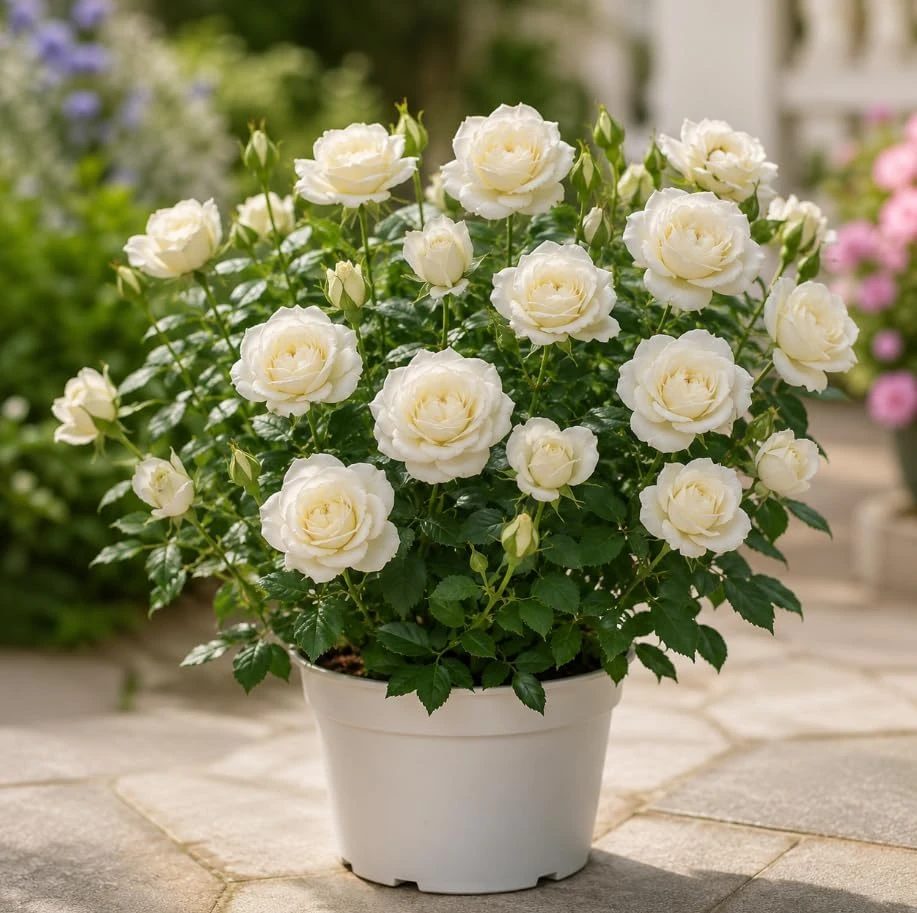 Miniature White Rose Live Plant - 4 Inch Pot, 4-6 Inches Tall, Compact Flowering Shrub - Image 1