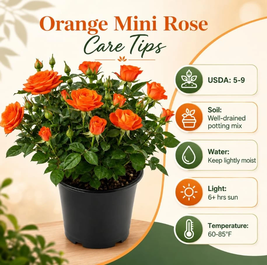 Orange Miniature Rose Live Plant โ 4 Inch Pot, 4-6 Inches Tall โ Compact Bush for Indoor/Outdoor - Image 7