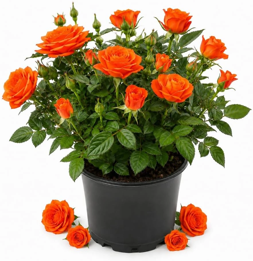 Orange Miniature Rose Live Plant – 4 Inch Pot, 4-6 Inches Tall – Compact Bush for Indoor/Outdoor - Image 1