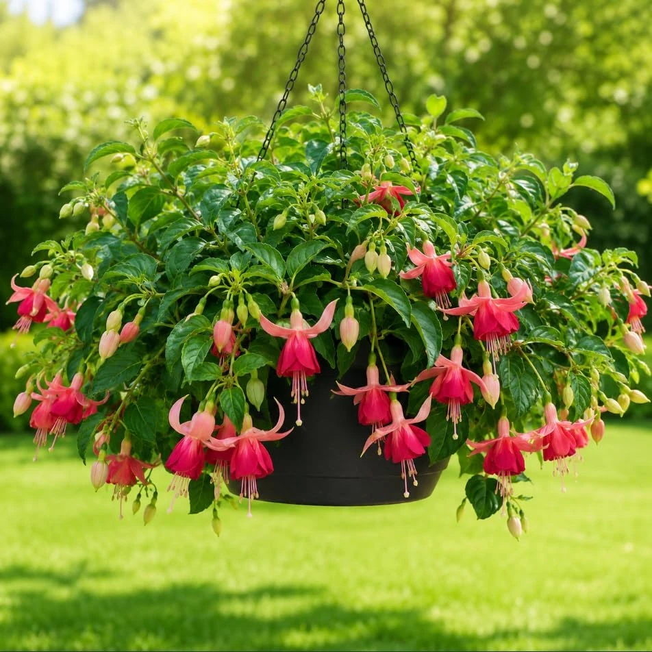 Orange Red Fuchsia Live Plant – 4-6 inch Tall, 5 Inch Pot – Outdoor Garden Flowers - Image 1
