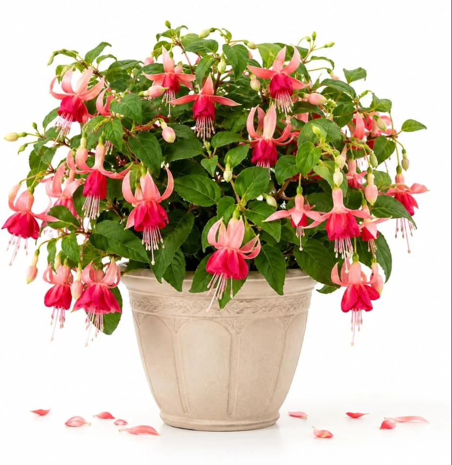 Orange Red Fuchsia Live Plant - White Flowers, 4-6 inch Tall, 6 Inch Pot - Image 1