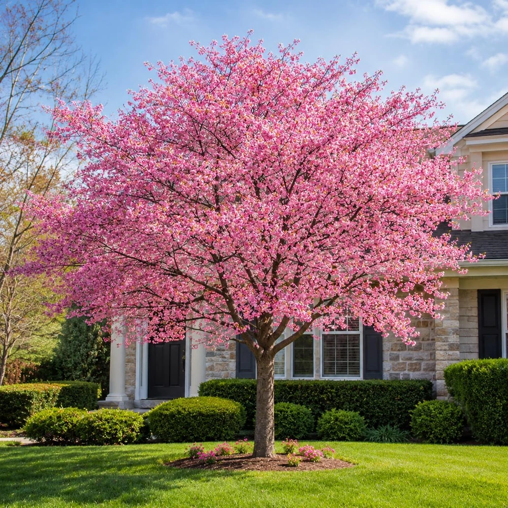 Pink Cherry Blossom Tree Live Plant, 5-10 Inch Tall, 2.5 Inch Pot, Outdoor Flowering - Image 1