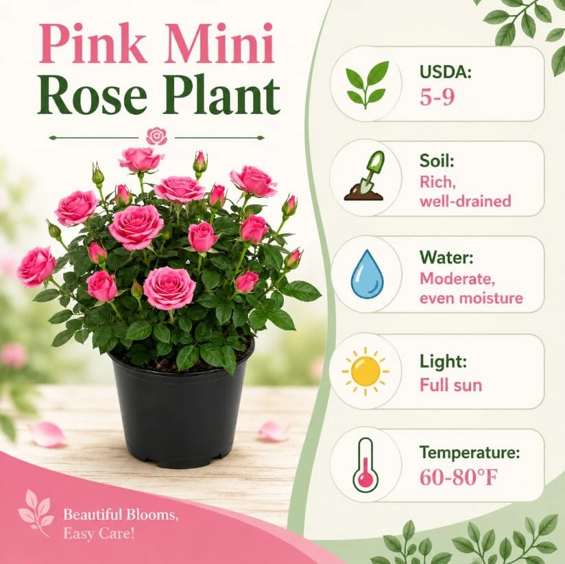 Pink Miniature Rose Live Plant – 4 Inch Pot, 4-6 Inches Tall, Mini Rose Bush for Outdoor Gardens - Image 6