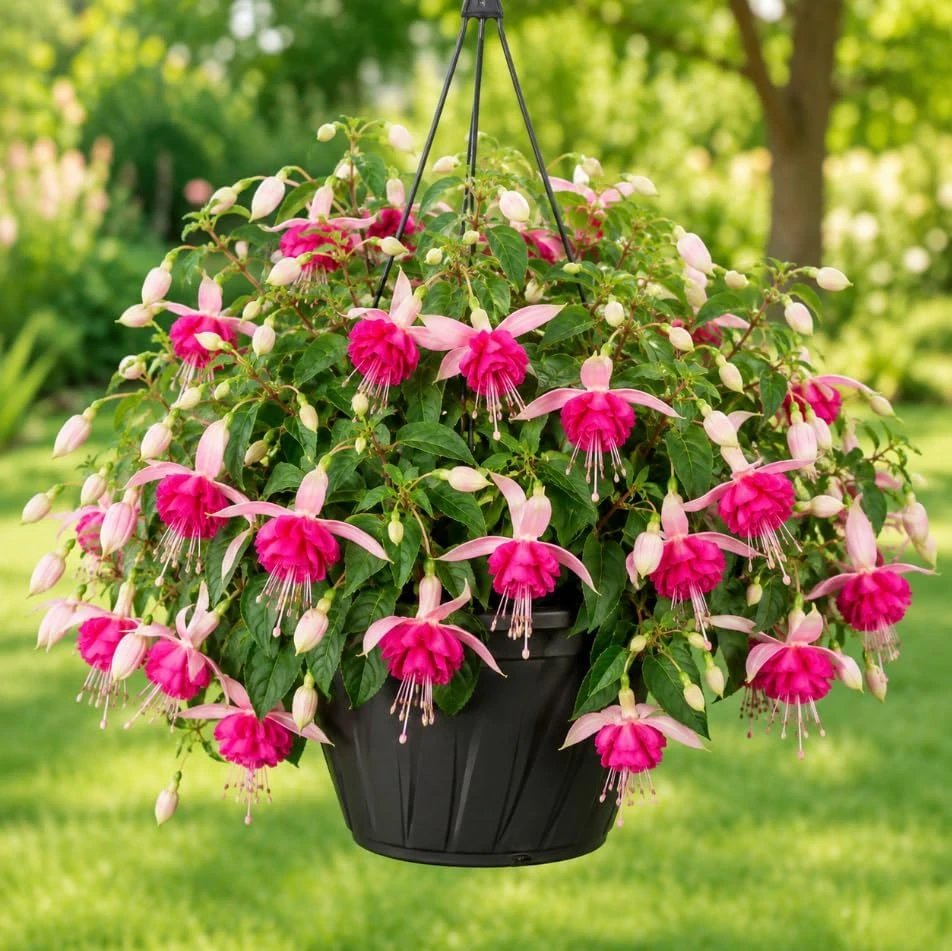 Pink Rosella Fuchsia Live Plant - Double Flowers, 4-6 inch Tall, 5 Inch Pot - Image 1