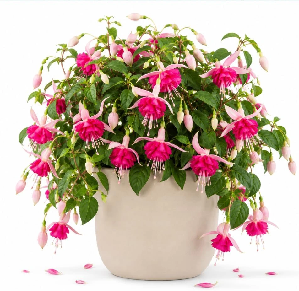 Pink Rosella Fuchsia Live Plant, Double Pink Flowers, 4-6 inch Tall, 5 Inch Pot - Image 1