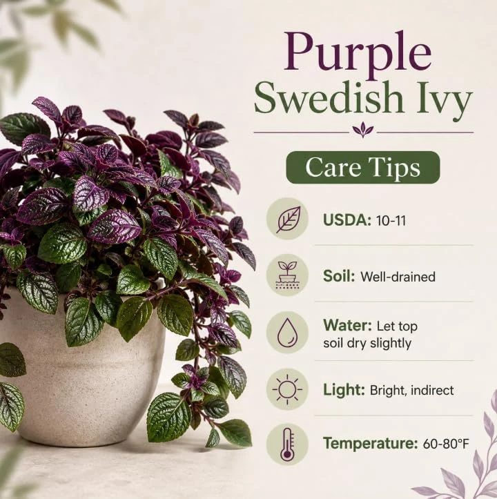Purple Swedish Ivy Live Plant - 2 Plants Per Pot, 3-6 Inch Tall, 4 Inch Pot, Easy Care Trailing Houseplant - Image 5