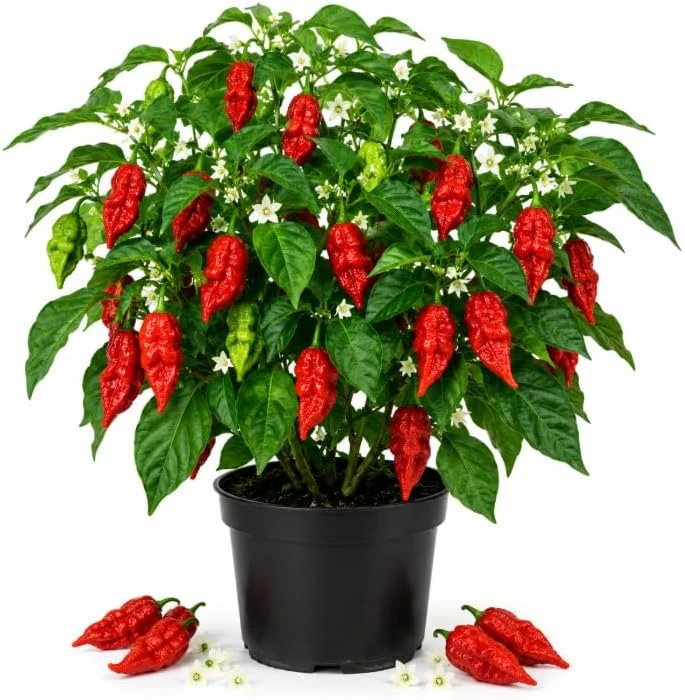 Red Bhut Jolokia Ghost Pepper Live Plants - Pack of 2, 3-5 Inch Tall Seedlings for Patio & Garden - Image 1