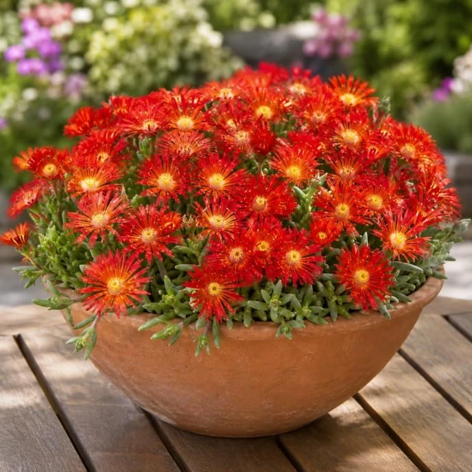Red Ice Plants Live Plant, 2 Pots, 3-6 Inch Tall Succulent Ground Cover, Bright Red Flowers - Image 2