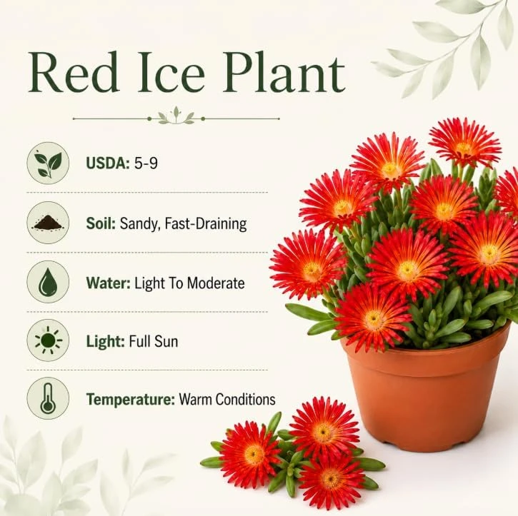 Red Ice Plants Live Plant, 2 Pots, 3-6 Inch Tall Succulent Ground Cover, Bright Red Flowers - Image 4