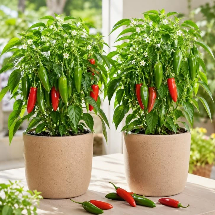 Serrano Pepper Plants Live - 2 Pots, 4-6 Inch Tall Chili Seedlings for Garden - Image 1