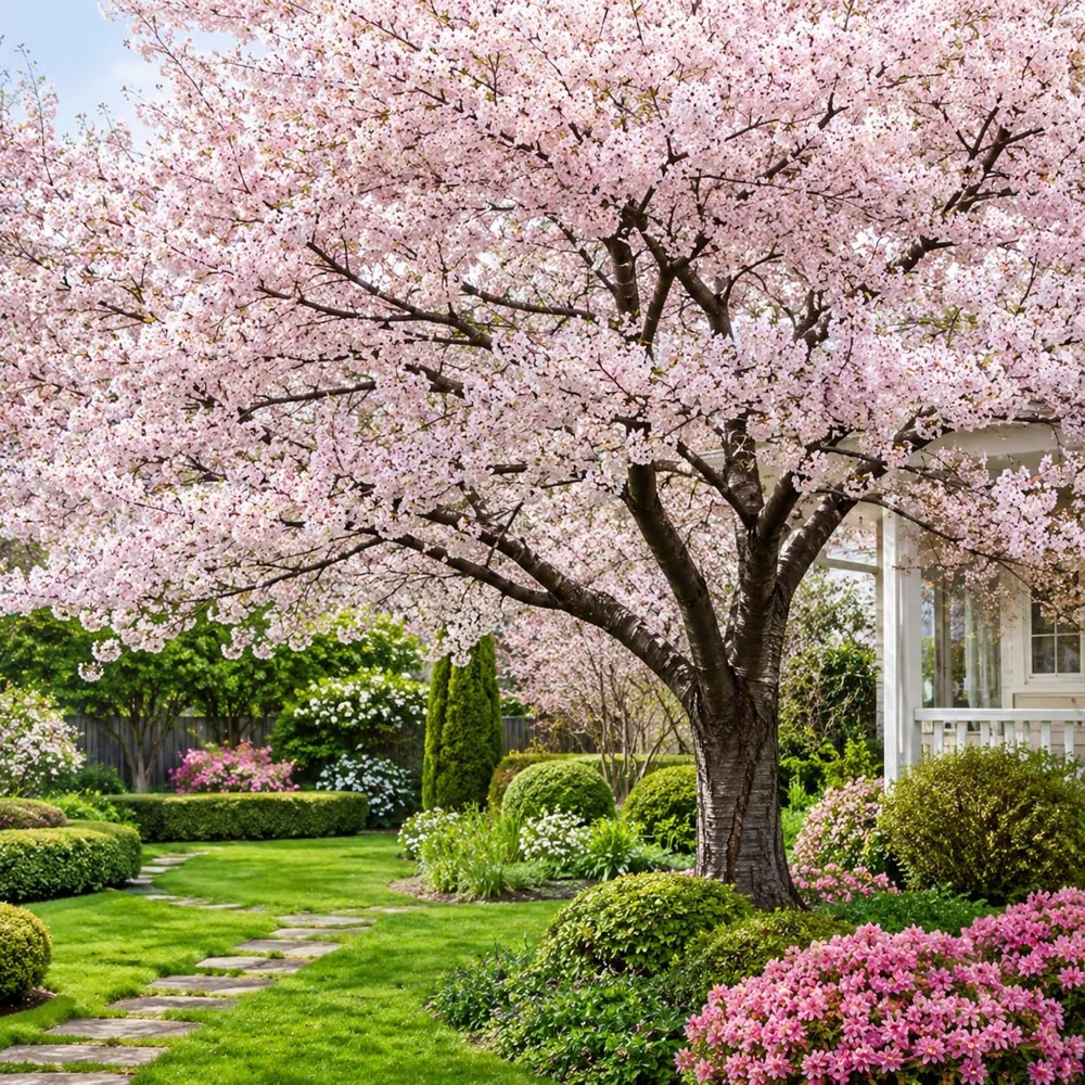 Set of 2 Cherry Blossom Live Trees for Planting - 5-10 Inch Tall, 2.5 Inch Pot, Hardy Ornamental Flowering Outdoor Plant - Image 1