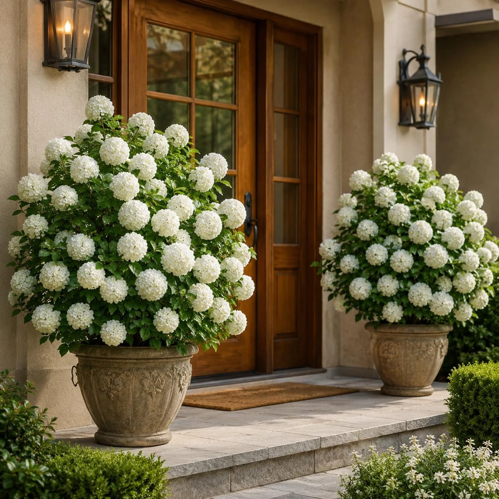 Set of 2 Snowball Viburnum Bush Live Plants, 2.5 Inch Pot, 6-10 Inch Tall, Outdoor - Image 1