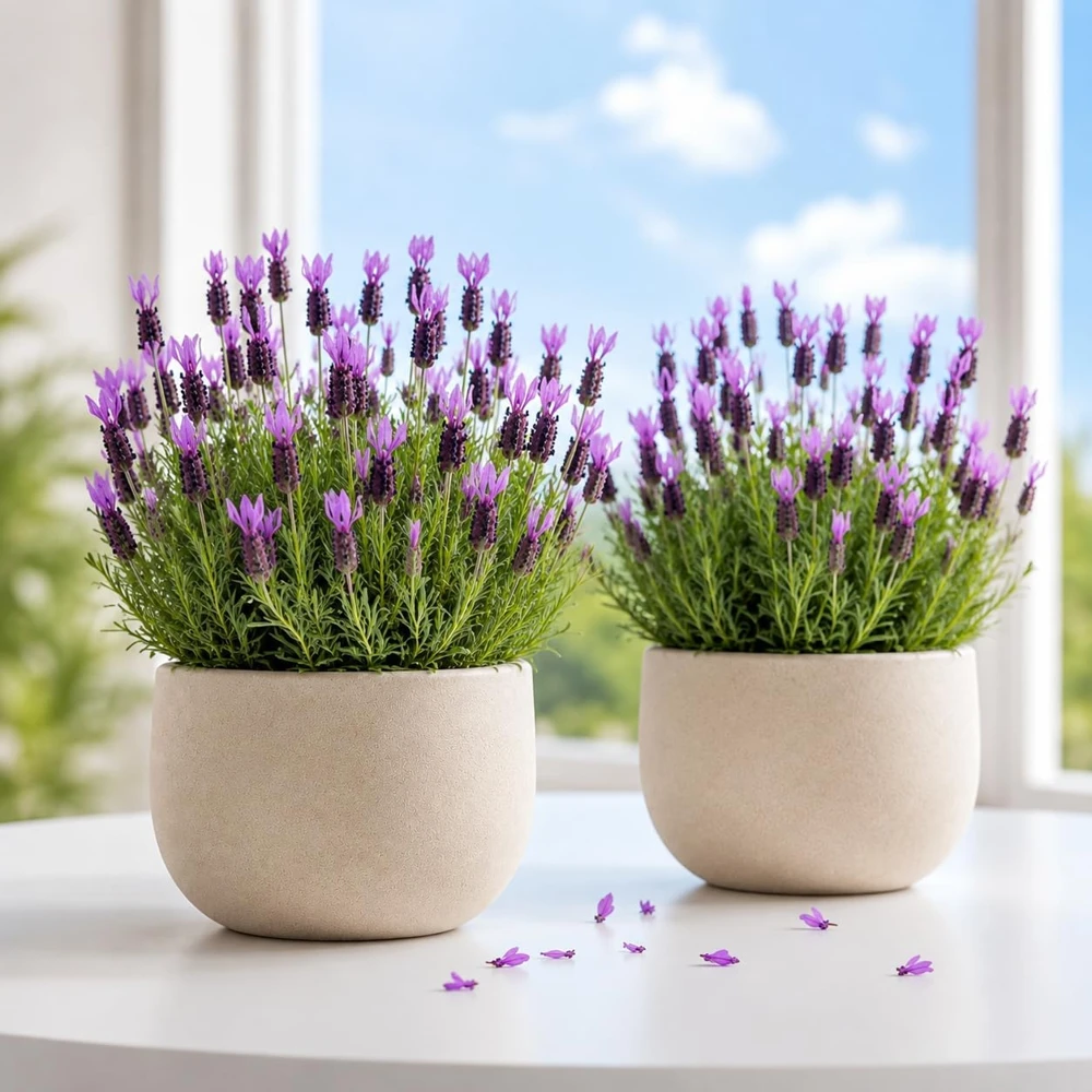 Set of 2 Spanish Lavender Live Plants - Perennial Fragrant Purple Flowers, 2-4 Inch Tall, Indoor/Outdoor - Image 1